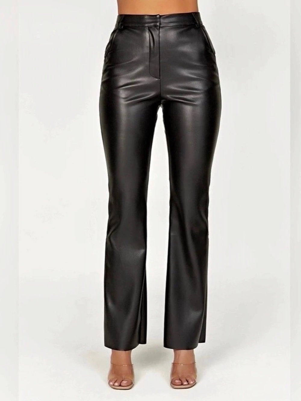 Meshki Tyra Straight Leg Faux Leather Flare Pants